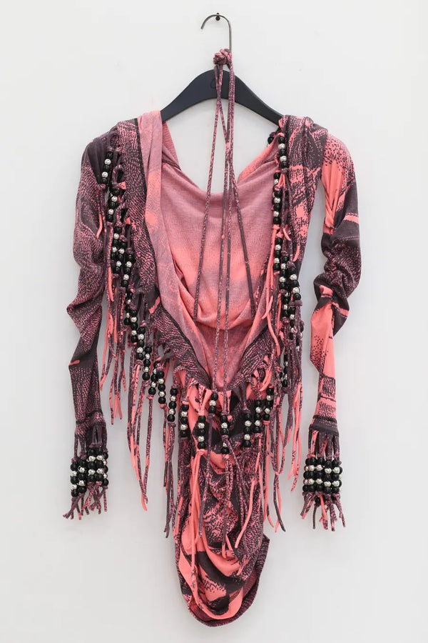 WINDOWSEN Fringed hooded dress with gloves 24D003PK